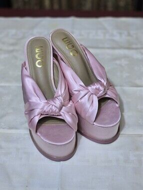 lug Pink Satin Knot Platform Slides